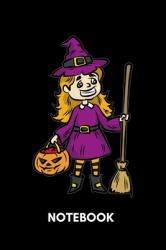 Notebook : Small Witch with Broom and Candy Pumpkin