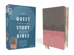 NIV, Quest Study Bible, Leathersoft, Gray/Pink, Comfort Print : The Only Q and a Study Bible