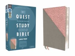 NIV, Quest Study Bible, Large Print, Leathersoft, Gray/Pink, Comfort Print : The Only Q and a Study Bible