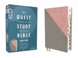 NIV, Quest Study Bible, Large Print, Leathersoft, Gray/Pink, Thumb Indexed, Comfort Print : The Only Q and a Study Bible