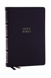 NKJV, Compact Center-Column Reference Bible, Genuine Leather, Black, Red Letter, Thumb Indexed, Comfort Print